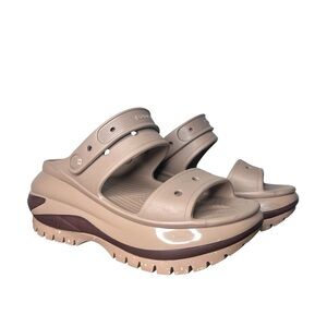 Crocs Latte Brown Mega Crush Sandals Double Strap Platform Women’s 7